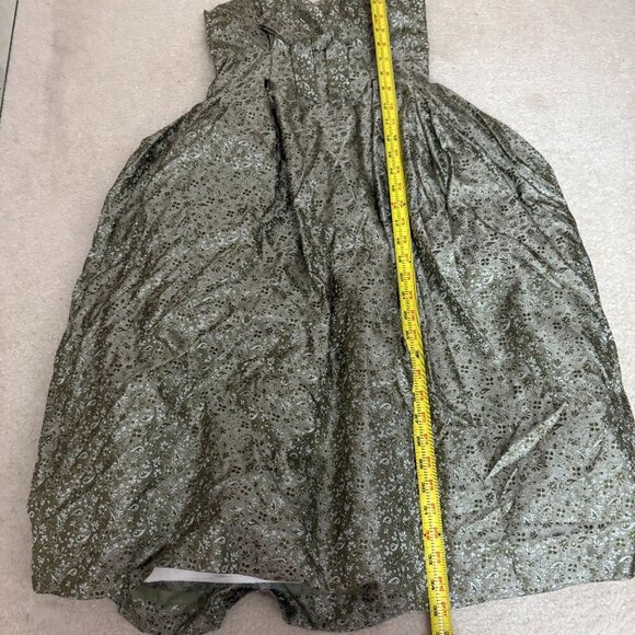 Vintage 1950s Strapless Brocade Party Dress XS Olive Paisley Cupcake Gown Prom - Picture 12 of 12